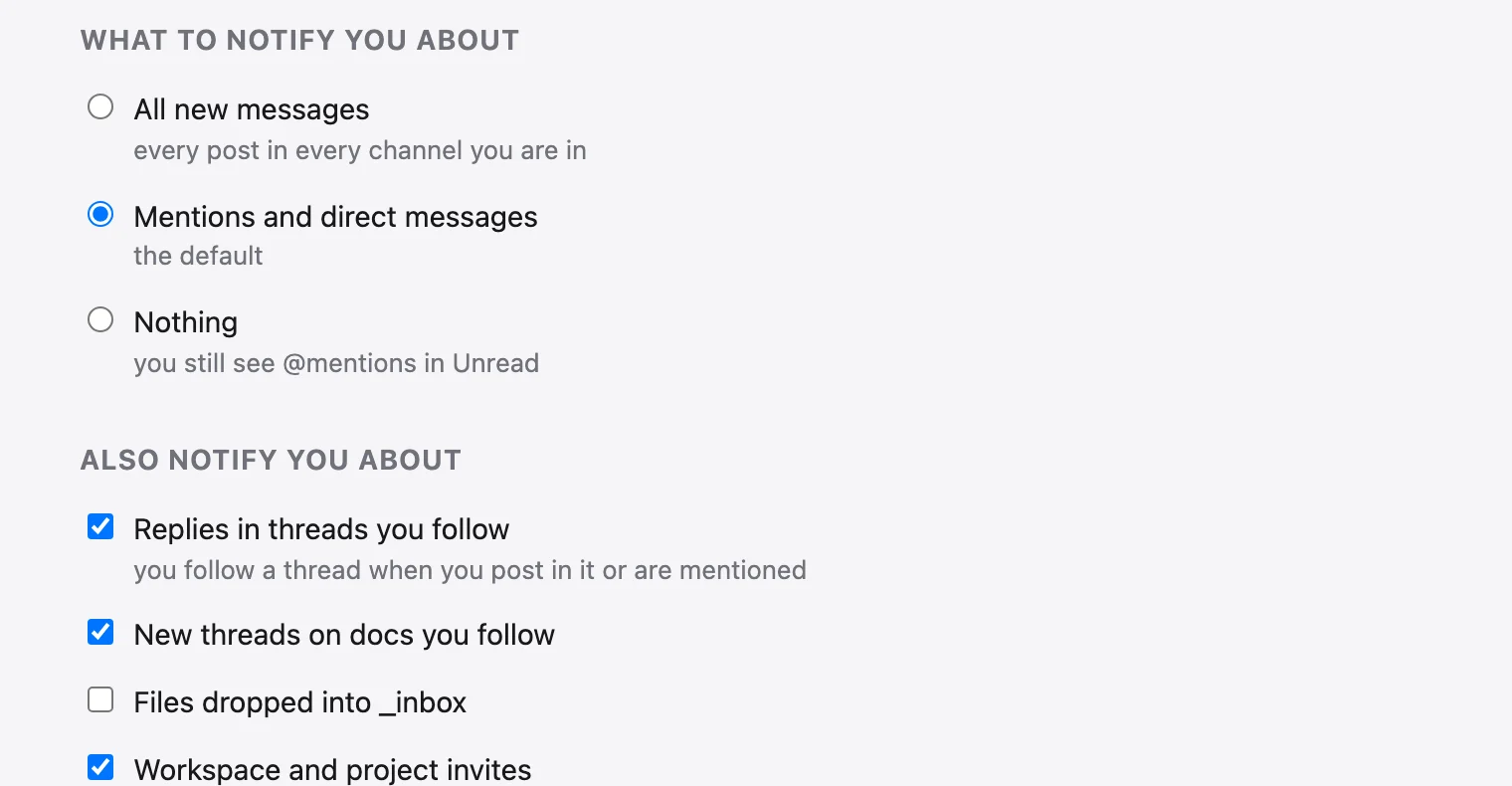 Notification settings: what to notify you about, and the extra kinds